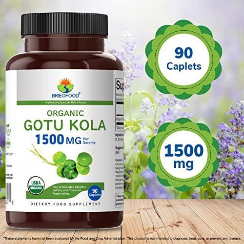 Brieofood Organic Gotu Kola 1500mg, 45 Servings, Vegetarian, Gluten Free, 90 Vegetarian Tablets - görsel 1