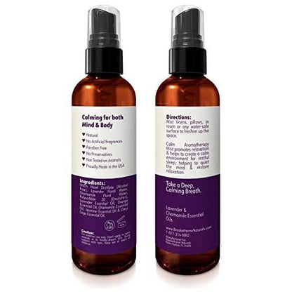 Calm Aromatherapy Mist with Lavender & Chamomile Essential Oil. Natural Sleep & Pillow Spray, Room & Linen Mist. Lavender Spray Air Freshener for Relaxation & Sleep - Brookethorne Naturals