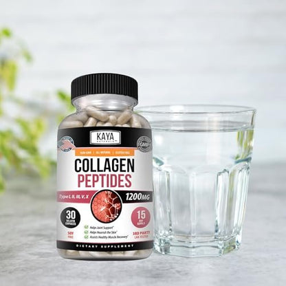 Kaya Naturals Multi Collagen Peptides Complex Powder for Women and Men – Types I, II, III, V & X Collagen Protein Blend, Capsules, 30 Count