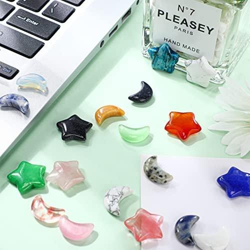 Nuenen 30 Pcs Worry Stones Bulk Moon Star Shaped Crystals Gemstone Star Bulk Palm Moon Hand Carved Thumb Stones for Witchcraft Supplies Valentines Gift DIY Meditation Balancing (Classic Colors) - görsel 13