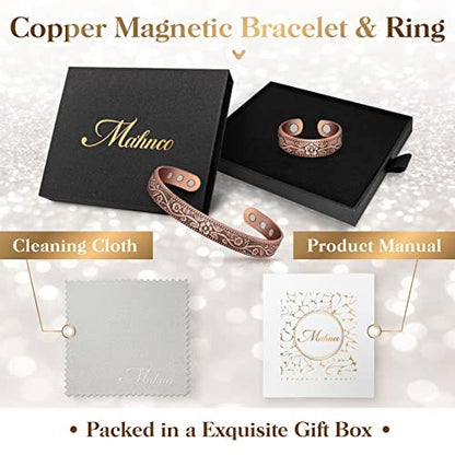 Lymphatic Drainage Ring & Copper Bracelet for Women, Magnetic Lymph Detox Ring and Magnetic Copper Bracelet, 100% Solid Pure Copper Jewelry Gift
