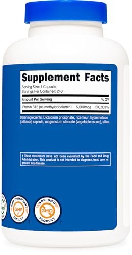 Nutricost Vitamin B12 (Methylcobalamin) 5000mcg, 240 Capsules - Vegetarian Caps, Non-GMO, Gluten Free B12 Supplement - görsel 6