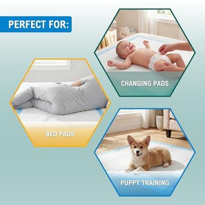 Medpride Disposable Underpads 17'' x 24'' (100-Count) Incontinence Pads, Bed Covers, Puppy Training | Thick, Super Absorbent Protection for Kids, Adults, Elderly | Liquid, Urine, Accidents