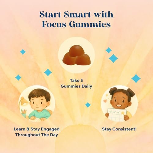 Kids Focus Gummies - Nootropics Brain Support Supplement for Kids with Green Tea Extract, B6 & B12 Vitamins for Memory and Brain Focus - Herbal Concentration Chews for Children - 90 Count - görsel 12