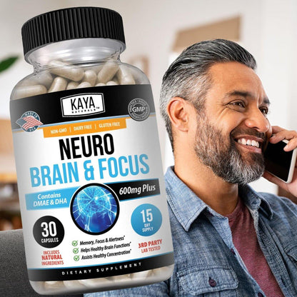 Kaya Naturals - Neuro Brain for Memory & Focus - Nootropic Energy Capsule - Nootropic Brain Support Supplement - Focus & Concentration & Learning Accuracy - Cognitive Function - 30 Count
