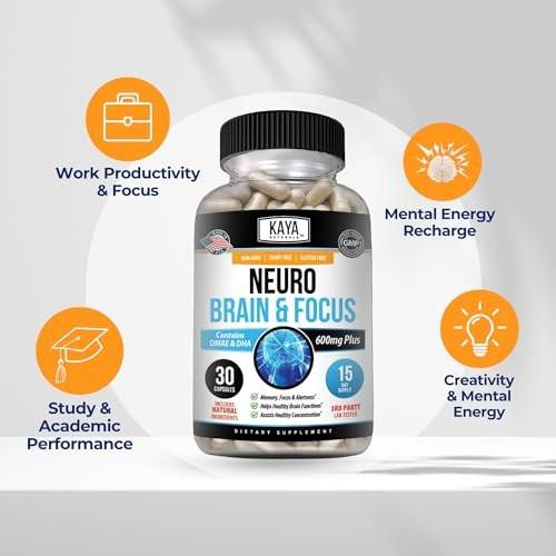 Kaya Naturals - Neuro Brain for Memory & Focus - Nootropic Energy Capsule - Nootropic Brain Support Supplement - Focus & Concentration & Learning Accuracy - Cognitive Function - 30 Count - görsel 8