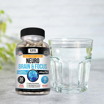 Kaya Naturals - Neuro Brain for Memory & Focus - Nootropic Energy Capsule - Nootropic Brain Support Supplement - Focus & Concentration & Learning Accuracy - Cognitive Function - 30 Count