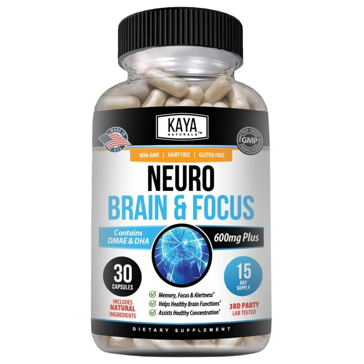 Kaya Naturals - Neuro Brain for Memory & Focus - Nootropic Energy Capsule - Nootropic Brain Support Supplement - Focus & Concentration & Learning Accuracy - Cognitive Function - 30 Count - görsel 1