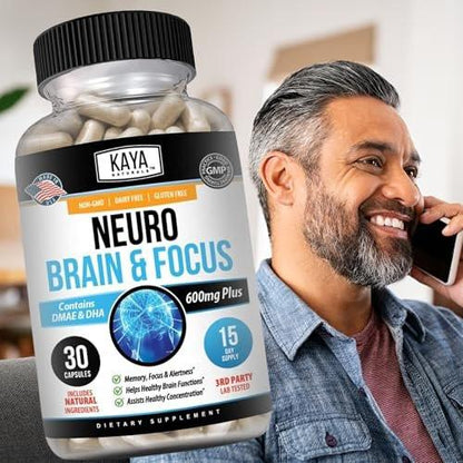 Kaya Naturals - Neuro Brain for Memory & Focus - Nootropic Energy Capsule - Nootropic Brain Support Supplement - Focus & Concentration & Learning Accuracy - Cognitive Function - 30 Count