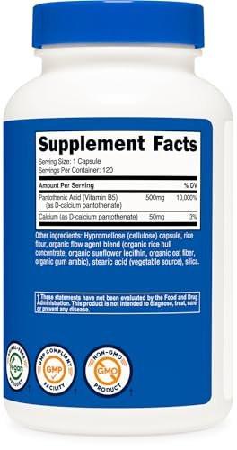 Nutricost Pantothenic Acid (Vitamin B5) 500mg, 120 Capsules
