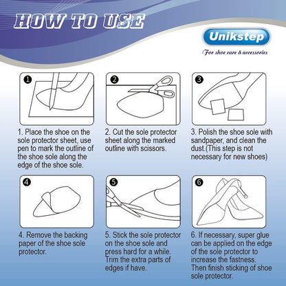 Unikstep 4 Pieces Shoe Sole Protectors, Shoe Bottom and Heel Anti Slip Grip Pads, Self Adhesive Non Skid Noise Reduction Sticker (Black)
