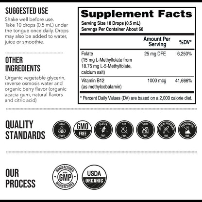 L Methyl Folate 15mg Plus Methyl B12 – Size: 1 Fl Oz (30ml) - approximately 30 servings – Image 7