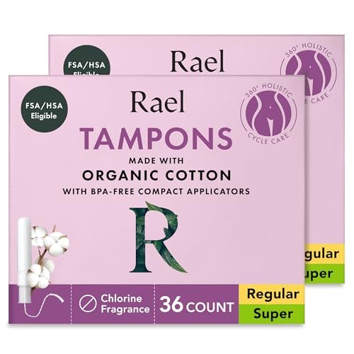 Rael Tampons, Compact Applicator Tampon Made with Organic Cotton, Multipack, Regular and Super Absorbency, BPA-Free, Chlorine-Free, Leak Locker Technology (72 Count, Bundle) - görsel 1