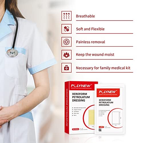 POLYNEW Xeroform Petrolatum Dressing 5"x9", 25 PCS Non-Adherent Gauze for Low Exudating Wounds, Fine Mesh Gauze Pads for Burns, Abrasions, Lacerations, Skin Grafts and Surgical Incisions - görsel 13