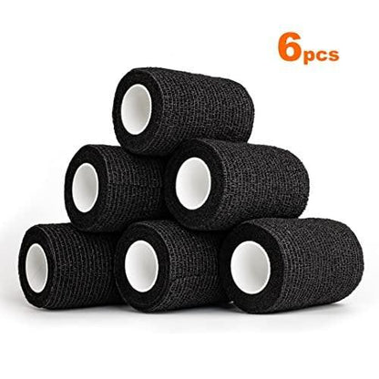 YAXEON Self Adhesive Bandage Wrap | 6 Rolls 3"x 5 Yards Medical Tape, Vet Tape, Athletic Tape, Elastic Cohesive Bandage for Sports Injury, Stretch Athletic, Ankle (Black)