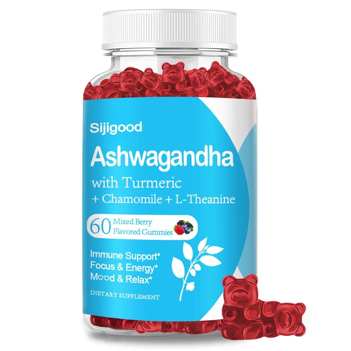 Sijigood Ashwagandha Gummies with L-theanine, Ashwa Root Supplement Gummy for Women Men, 60 Mixed Berry Flavored Gummies - görsel 3