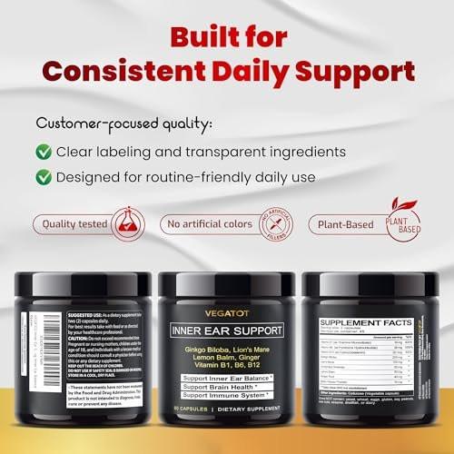 VEGATOT Inner Ear Supplement with Ginkgo Biloba Lion's Mane Lemon Balm Ginger VIT B1, B6, B12- for Dizziness Spinning Inner Ear Balance - görsel 11