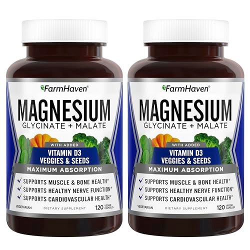 FarmHaven Magnesium Glycinate & Malate Complex w/Vitamin D3, 100% Chelated for Max Absorption- Bone Health, Nerves, Muscles, 240 Capsules, 120 Days - görsel 1