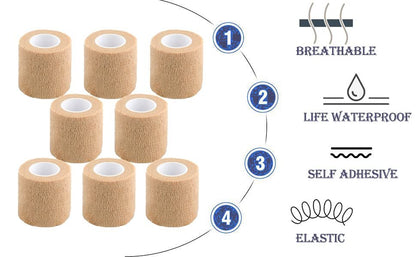 CIYAGPOOU 12 Pack Self Adhesive Bandage Wrap, 2 Inches x 5 Yards, Black Vet Wrap - Flexible, Stretchy, Cohesive Bandage for First Aid, Sprains Protection