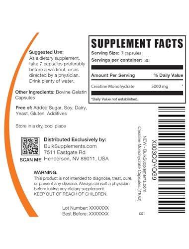 Creatine Monohydrate Capsules - Micronized Creatine Monohydrate, Sports Nutrition - 7 Capsules per Serving, 5000mg, Gluten Free, 210 Count - görsel 2