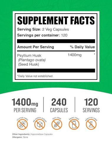 BulkSupplements.com Psyllium Husk Capsules - Psyllium Supplement, Psyllium Husk Fiber - Vegan & Gluten Free, 240 Veg Capsules (Pack of 1) - görsel 1