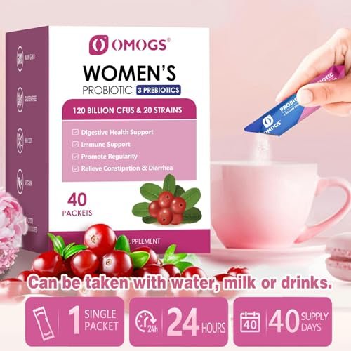 OMOGS Women's Probiotic, 120-Billion-CFUs, 18 Strains, with 3 Prebiotics and Cranberry Extract, Help for Immune Booster, Digestive Health, Gut Health and Vaginal Health - görsel 7