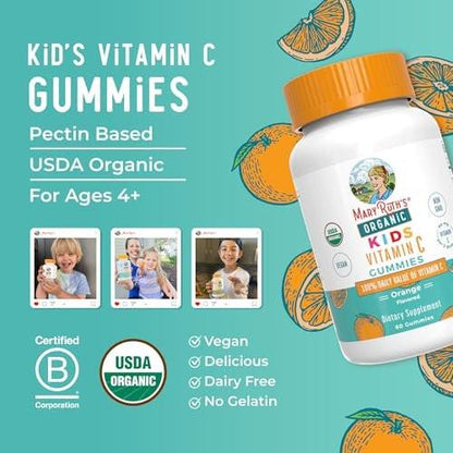 MARYRUTH'S Kids Vitamin C Gummies | Immune Support & Overall Health | USDA Organic | Vegan | Non-GMO | 60 Servings