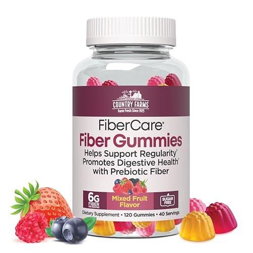 Country Farms Fiber Care Prebiotic Gummies, 6g of Fiber Per Serving, GLP-1 Booster, FOS from Beets, Digestive Health and Bloat, Supports Regularity, Mixed Fruit Flavor, 120 Gummies, 40 Servings - görsel 4