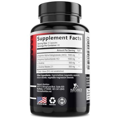 Nitric Oxide Booster Extra Strength - 3X Strength L-Arginine & Citrulline Supplement - Best Nitric Oxide Supplements for Men - Supports Muscle, Heart Health, Energy - Bottled in USA - 240 Capsules