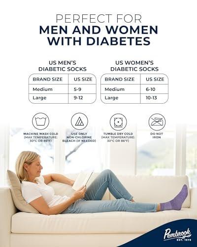 Pembrook Bamboo Viscose Diabetic Socks for Women & Men - 6 Pairs Ankle Socks for Swollen Feet | Neuropathy | Wide Calf | Edema - görsel 10