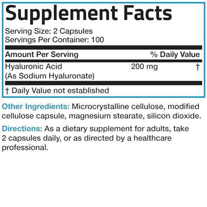 Bronson Hyaluronic Acid 200 MG High Potency Joint Health & Healthy Skin Support, Non-GMO, 200 Vegetarian Capsules