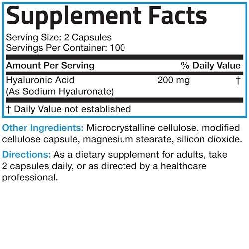 Bronson Hyaluronic Acid 200 MG High Potency Joint Health & Healthy Skin Support, Non-GMO, 200 Vegetarian Capsules - görsel 13