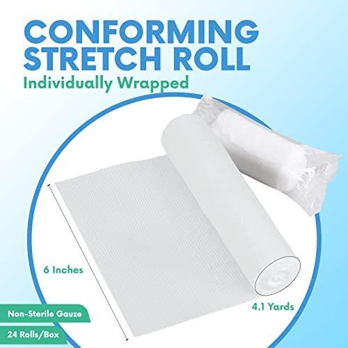 HEALQU Premium Gauze Rolls - 6' x 4.1 Yards - 12 Rolls, Individually Wrapped Conforming Stretch Gauze Bandage - Super Soft Woven Stretch Bandages for Primary Wound Dressing Support - görsel 1