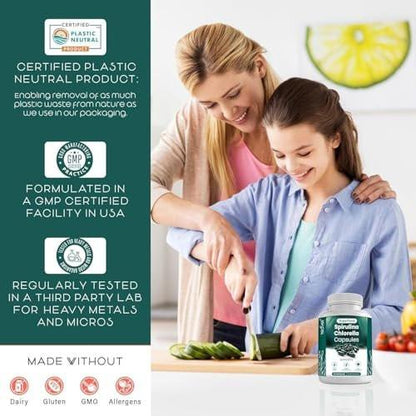 Spirulina and Chlorella Capsules – Chlorophyll Pills & Blue Green Algae to Support Powerful Detox, Energy & A Healthy Immune System– 3X More Chlorella Spirulina Powder/Serving – 90 Ct