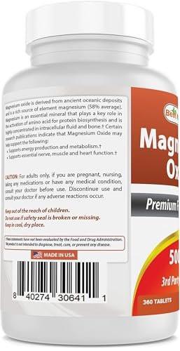 Best Naturals Magnesium Oxide 500mg 360 Tablets - 1 Year Supply - Magnesium for Immune Support, Muscle Recovery, Leg Cramps, Relaxation - görsel 2