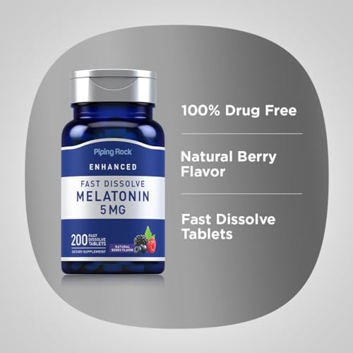 Piping Rock Melatonin 5mg | 200 Fast Dissolve Tablets | Berry Flavor | Adult Supplement | Vegetarian, Non-GMO, Gluten Free Formula - görsel 8