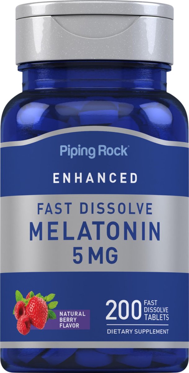 Piping Rock Melatonin 5mg | 200 Fast Dissolve Tablets | Berry Flavor | Adult Supplement | Vegetarian, Non-GMO, Gluten Free Formula - görsel 1
