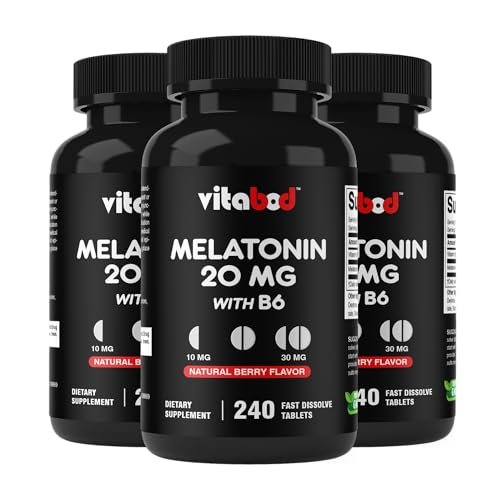 Vitabod Melatonin 20 mg - 240 Fast Dissolve Tablets - Drug Free - Natural Berry Flavor - Vegetarian, Non-GMO, Gluten Free 240 Count (Pack of 3) - görsel 2