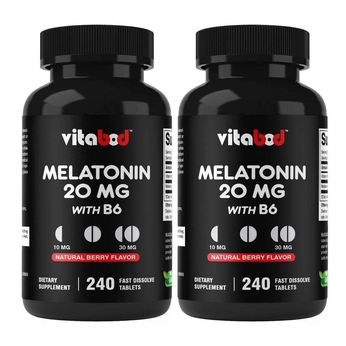 Vitabod Melatonin 20 mg - 240 Fast Dissolve Tablets - Drug Free - Natural Berry Flavor - Vegetarian, Non-GMO, Gluten Free 240 Count (Pack of 2) - görsel 1