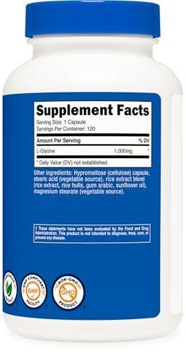 Nutricost L-Glycine 1000mg, 120 Capsules, Vegetarian, Non-GMO and Gluten Free - görsel 1