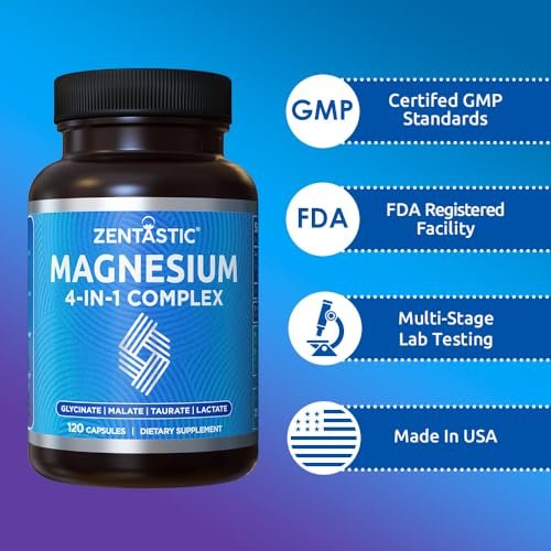 Zentastic Magnesium Complex 4-in-1 Supplement – Magnesium Glycinate, Malate, Taurate & Lactate – Chelated High Absorption for Nerves, Muscles, Bones & Immune Support – 120 Capsules - görsel 13