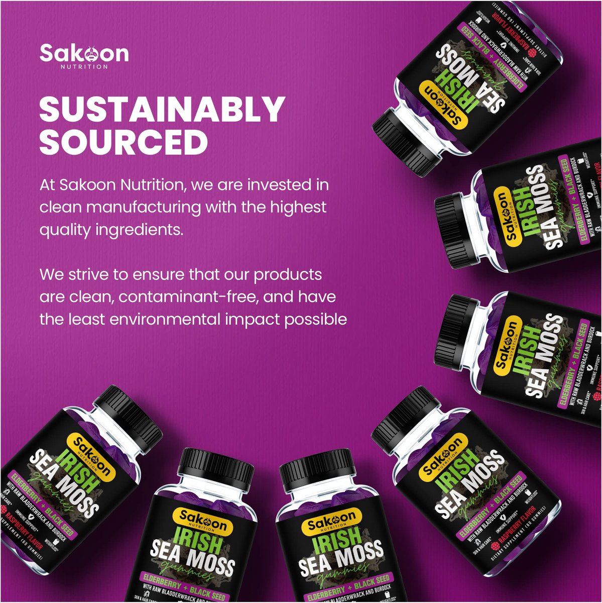 Sakoon Nutrition Irish Sea Moss Gummies with Elderberry & Black Seed Oil - Raspberry Flavor - 60 Gummies - görsel 11