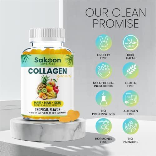 Sakoon nutrition Halal Collagen Gummies for Women and Men - Anti Aging, Hair Growth, Skin Care & Strong Nails Protein Collagen Supplements - Non-GMO, Gluten Free - Made in USA - görsel 3