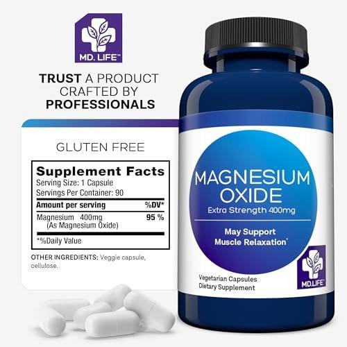 MD. Life Magnesium Oxide 400mg Capsules - High Absorption Magnesium Supplement for Leg Cramps, Sleep & Vascular Health - 90 Capsules - Non-GMO Pills for Women - görsel 12