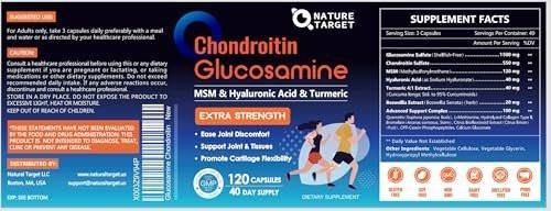NATURE TARGET Glucosamine Chondroitin MSM Joint Support Supplement, Shellfish Free, Turmeric Boswellia, Hyaluronic Acid, Collagen, Calcium for Cartilage and Bone Health, 120 Capsules, 40 Servings - görsel 11