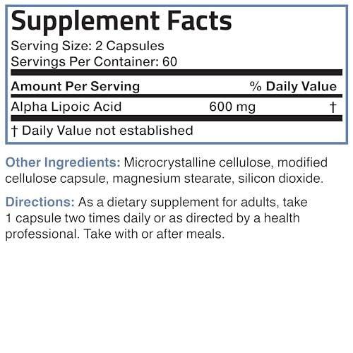 Bronson Alpha Lipoic Acid 600mg Free Radical Scavenger Supports Antioxidant Health - Non-GMO, 120 Vegetarian Capsules (60 Servings) - görsel 8