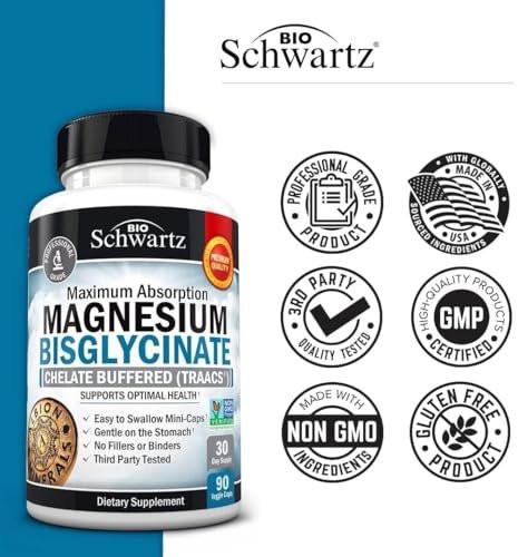 Magnesium Bisglycinate 100% Chelate No-Laxative Effect - Maximum Absorption & Bioavailability, Fully Reacted & Buffered - Healthy Energy Muscle Bone & Joint Support - Non-GMO Project Verified - 90 ct - görsel 7