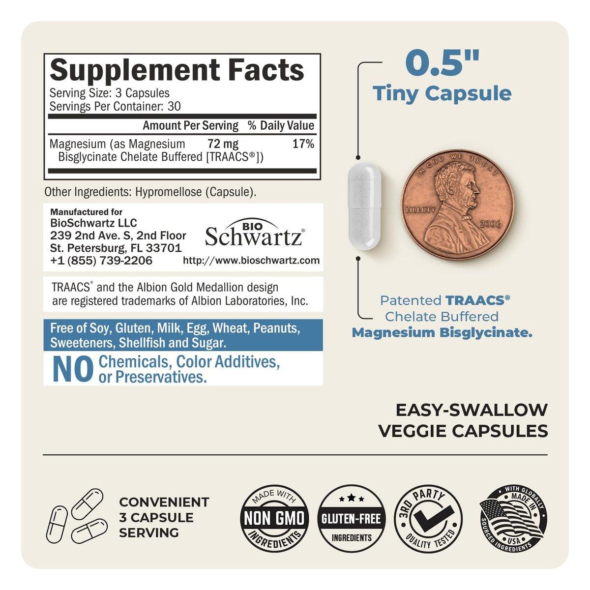 Magnesium Bisglycinate 100% Chelate No-Laxative Effect - Maximum Absorption & Bioavailability, Fully Reacted & Buffered - Healthy Energy Muscle Bone & Joint Support - Non-GMO Project Verified - 90 ct - görsel 6