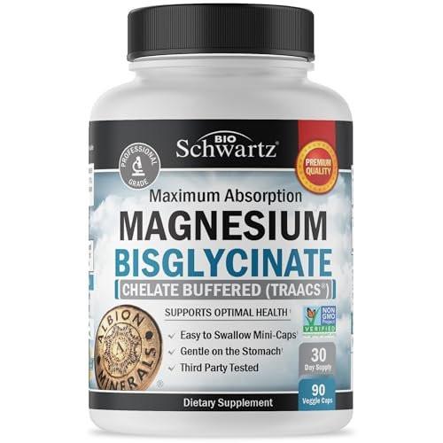 Magnesium Bisglycinate 100% Chelate No-Laxative Effect - Maximum Absorption & Bioavailability, Fully Reacted & Buffered - Healthy Energy Muscle Bone & Joint Support - Non-GMO Project Verified - 90 ct - görsel 2