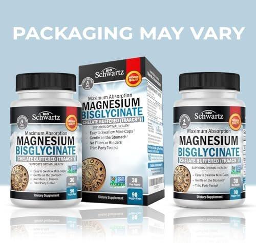 Magnesium Bisglycinate 100% Chelate No-Laxative Effect - Maximum Absorption & Bioavailability, Fully Reacted & Buffered - Healthy Energy Muscle Bone & Joint Support - Non-GMO Project Verified - 90 ct - görsel 5